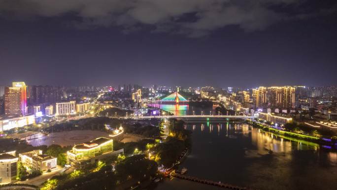 江西赣州章水两岸夜景灯光桥梁航拍延时4K