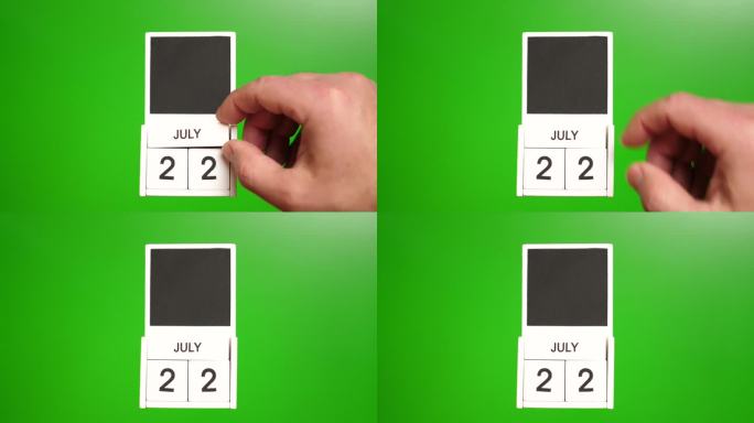 日期为7月22日的绿色背景日历。说明某一特定日期的事件。