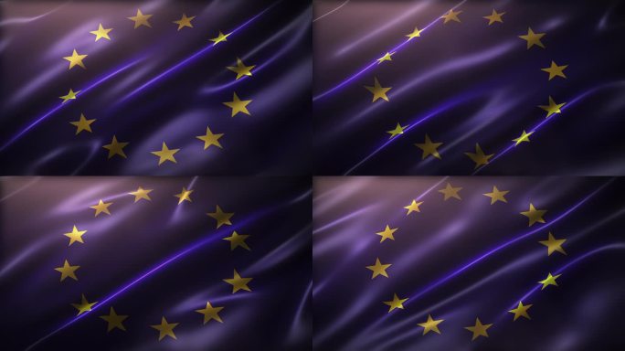 欧盟国旗，角度视角，随风飘动，电影般的观感，优雅丝滑的质感。逼真的CG动画无缝循环。