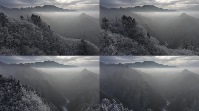 秦岭 雪景 雾凇 高清 4k 航拍