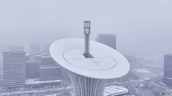 航拍武汉光谷科技城雪景数字经济中心生物城