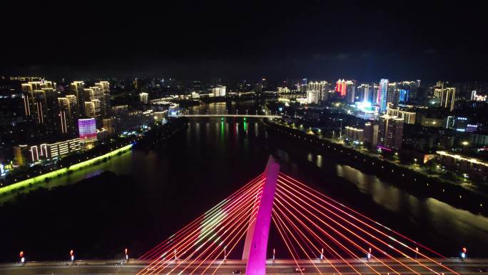 江西赣州飞龙大桥夜景灯光航拍