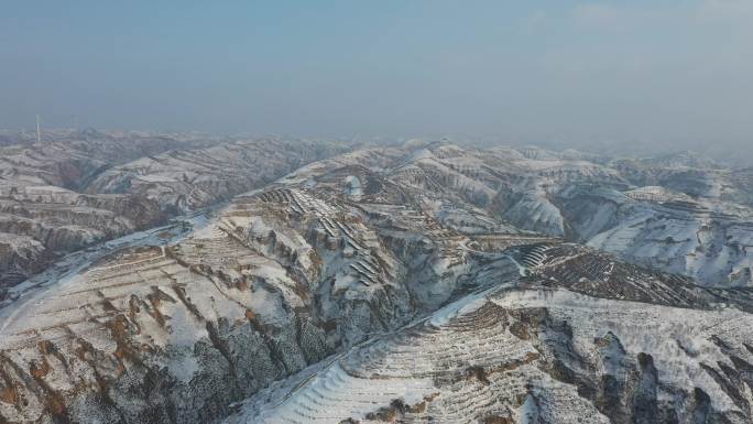 黄土高原雪景鸟瞰