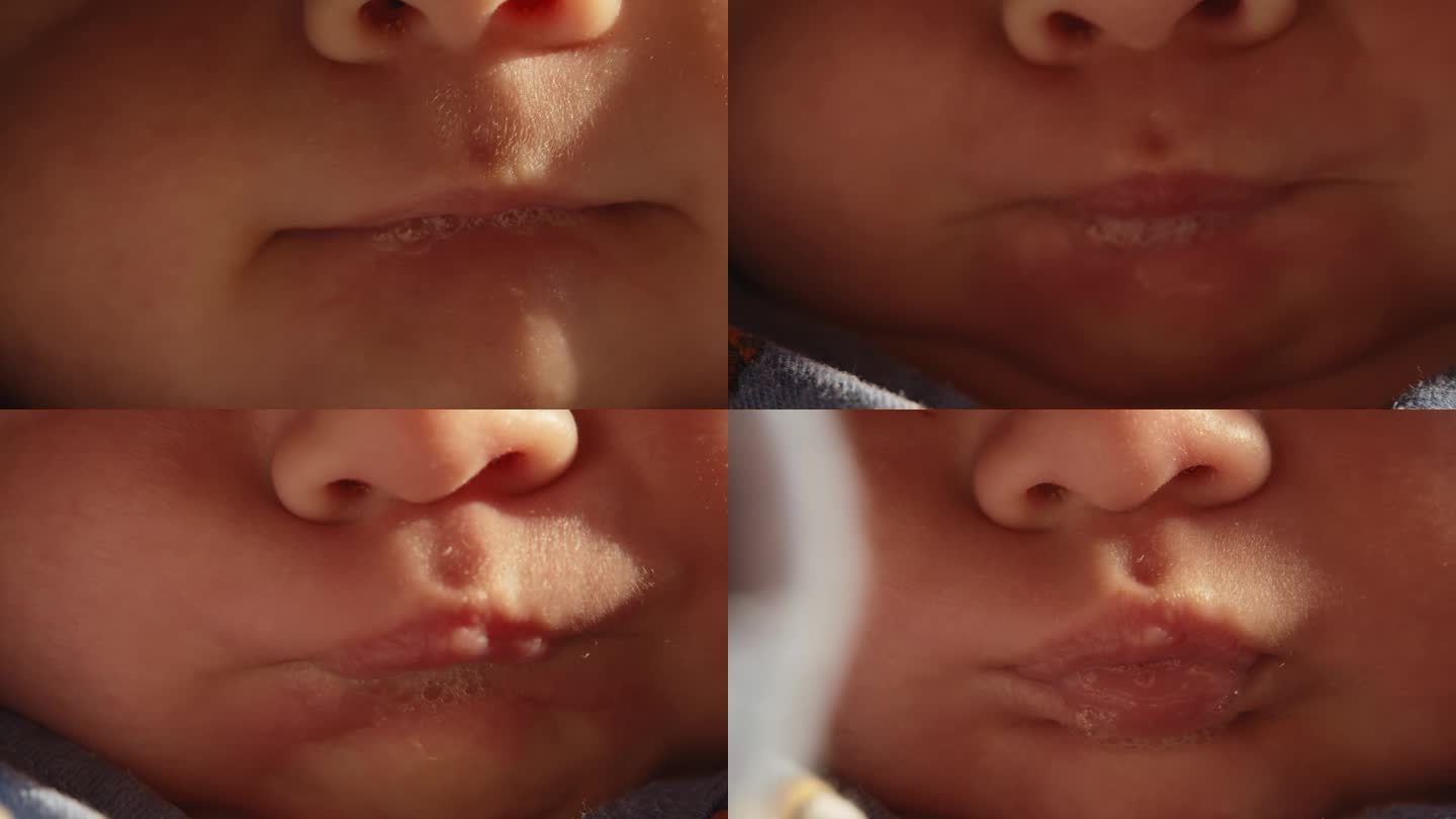 超近距离全画幅拍摄小男孩凌乱的嘴巴