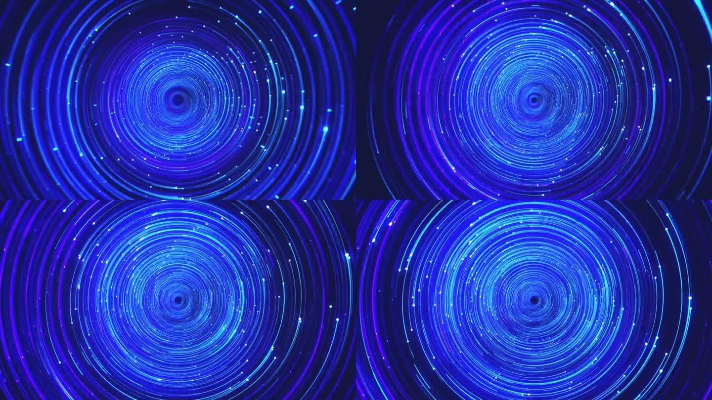 蓝紫色抽象圆形放射状隧道线背景，数据流背景