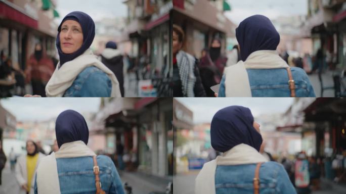 WS都市探索:戴头巾的妇女走过伊斯坦布尔的步行区#伊斯坦布尔漫步#城市景观#伊斯坦布尔之旅