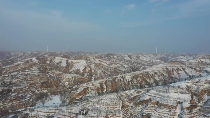 陕北黄土高原雪景航拍