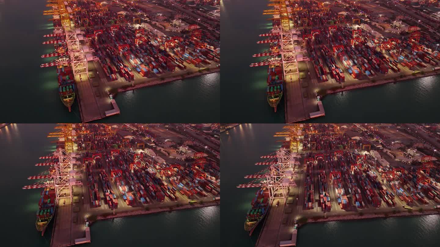 船坞业在海上船舶的运输。集装箱货站港口物流运输业概念。港口经营进出口商业航运，为海关服务