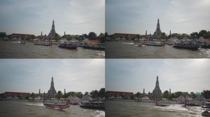从泰国曼谷湄南河上的游船上俯瞰的笏阿仑寺