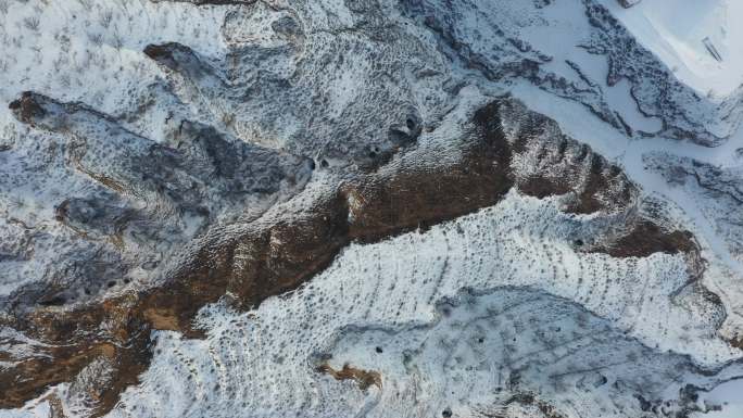 黄土高原雪景鸟瞰近景