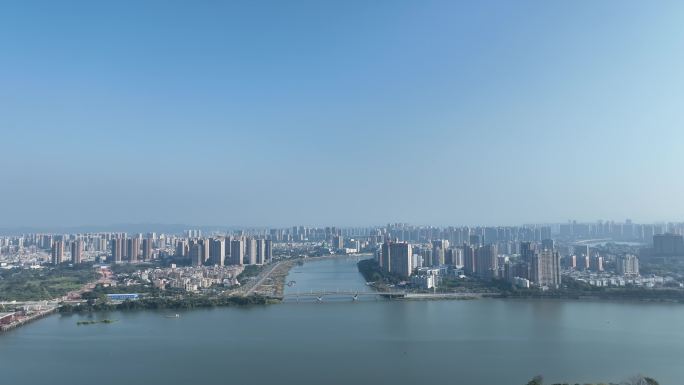 惠州市东江航拍新开河城市河流风光