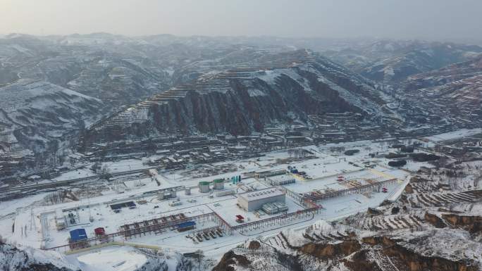 陕北黄土高原窑洞雪景航拍