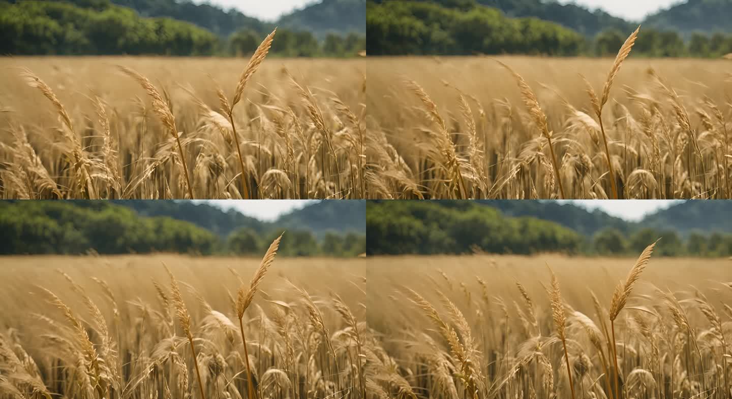 农田水稻特写稻穗特写麦田小麦植物粮食田野