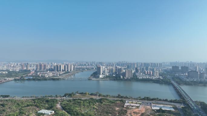 惠州市东江航拍新开河城市河流风光