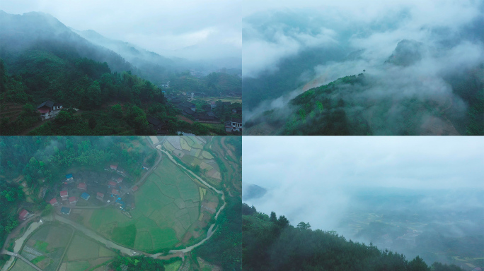 烟雨缥缈的山村风景航拍合集