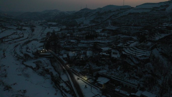 陕北黄土高原窑洞雪景航拍