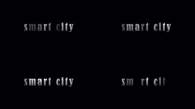 4K 3D智慧城市银色文本标题与效果动画在黑色抽象背景。隔离使用QuickTime Alpha通道P