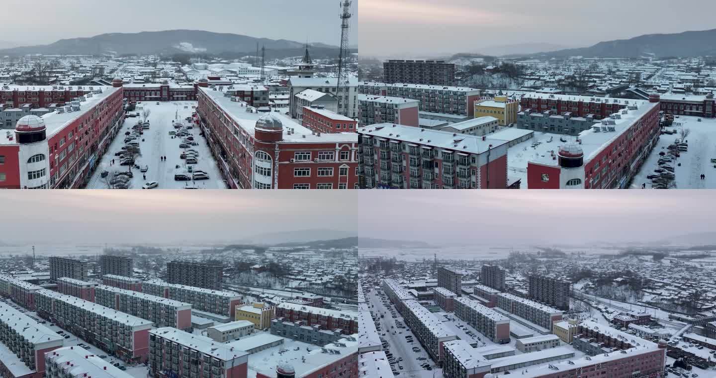 4K航拍黑龙江哈尔滨城市雪景