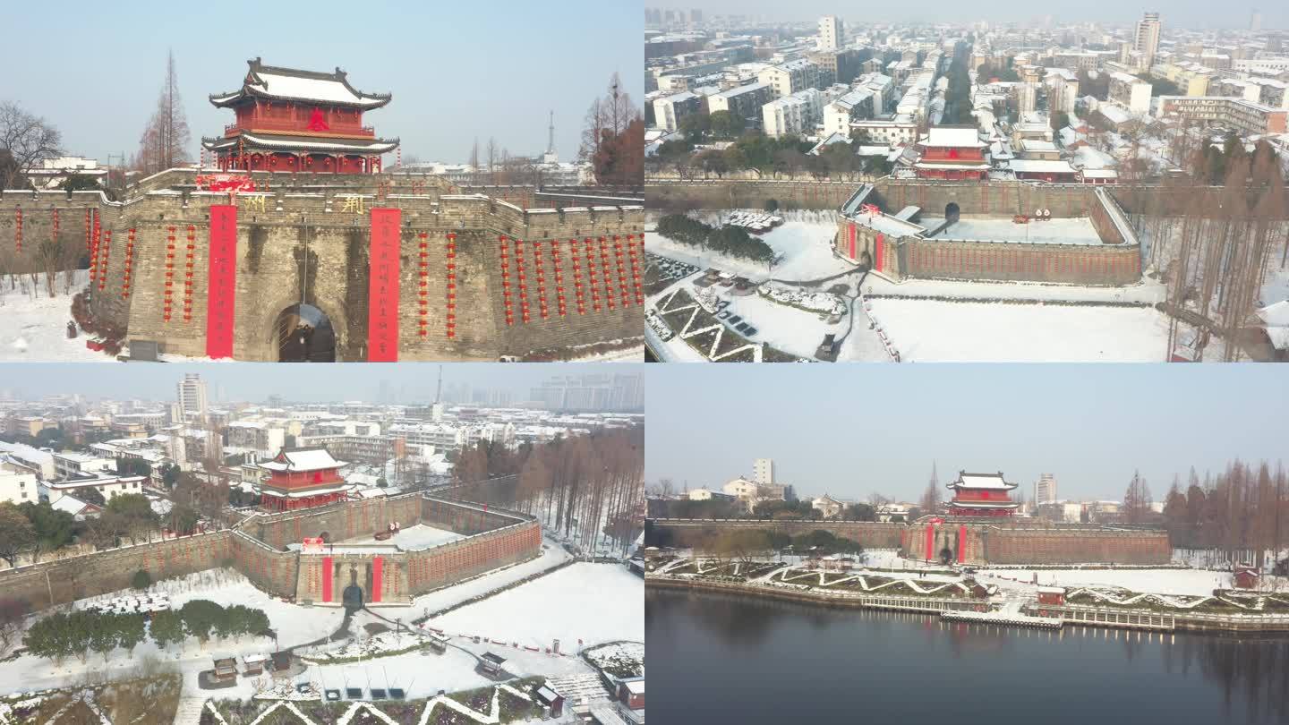 荆州古城春节雪景