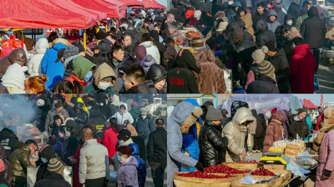 集市早市大集北方冬季新年人山人海赶大集