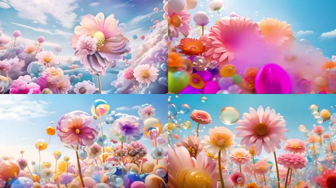 梦幻糖果色卡通花朵世界少儿表演背景2