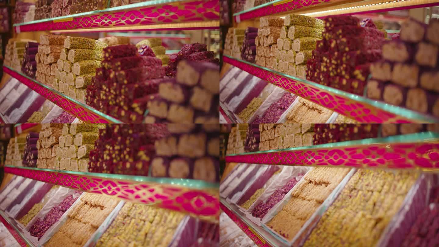 大巴扎摊位上五颜六色的土耳其甜点#SpiceMarketDiscovery #AromaExperi