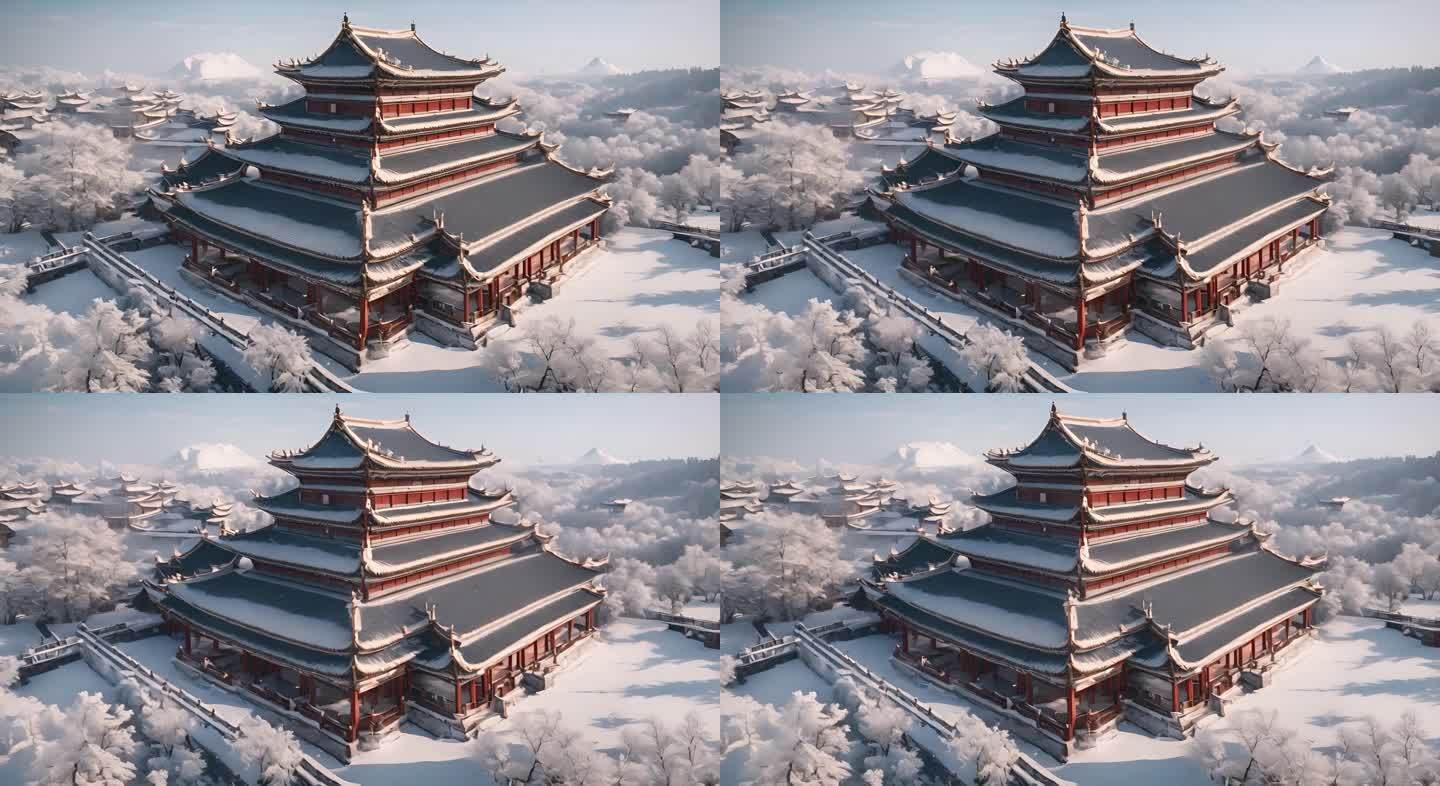 下雪建筑中式故宫视频素材