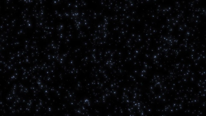循环动画闪烁发光白色蓝色星星粒子飞行在黑色抽象的背景。动画燃烧的白色蓝色发光飞烬燃烧灰烬颗粒。