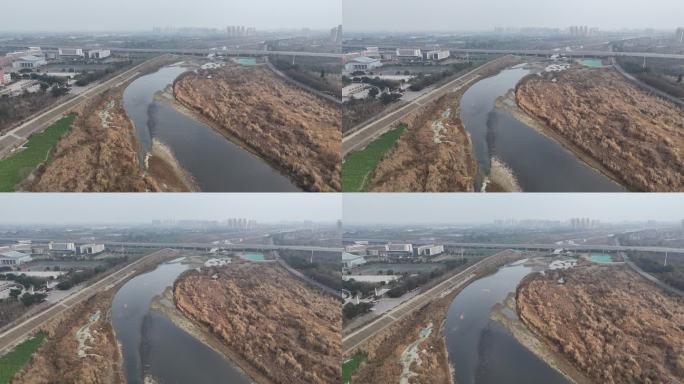 航拍四川广汉湔江鸭子河畔冬日景色