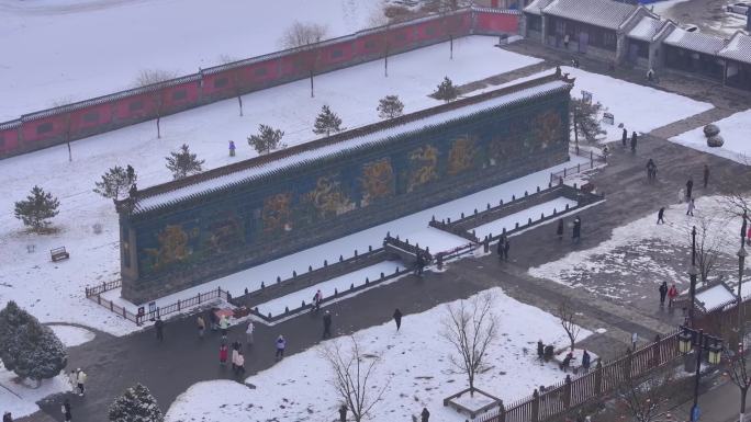 大同九龙壁冬季雪景航拍