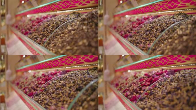 大巴扎摊位上五颜六色的草药/茶#香料市场发现#芳香体验#烹饪乐趣