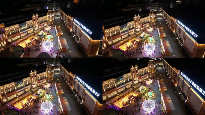 （横版）航拍崭新的浔阳浪井广场美食街