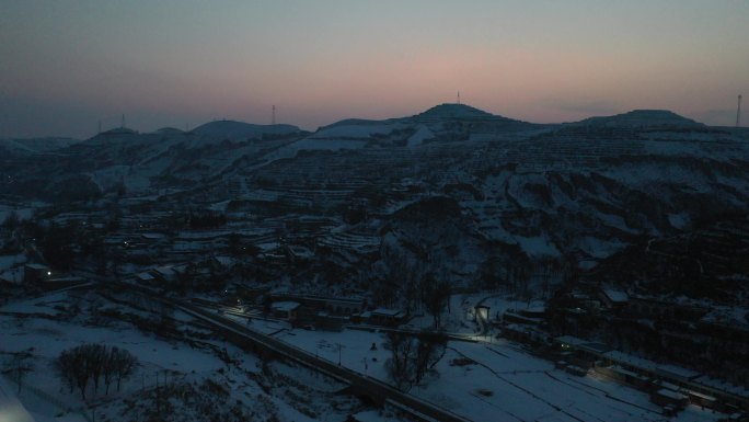 陕北黄土高原窑洞雪景航拍