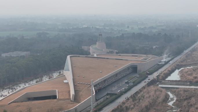 航拍四川广汉三星堆冬日景色