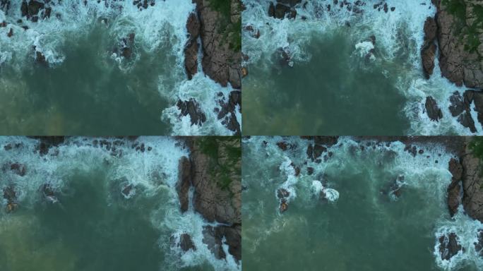 海浪击打岩石航拍4K