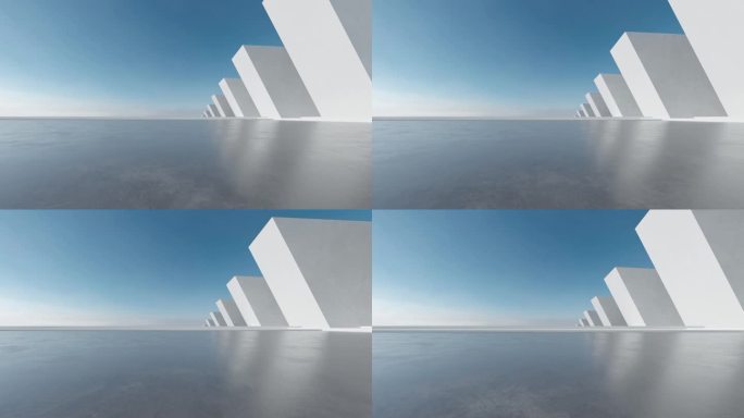 抽象的未来主义建筑与混凝土地板的3d渲染。