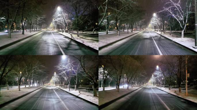 航拍鉴真路扬州雪景夜景鉴真像飘雪