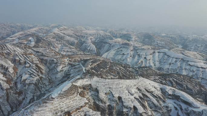 黄土高原雪景鸟瞰