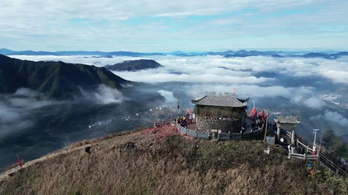 浙江山顶寺庙云海航拍