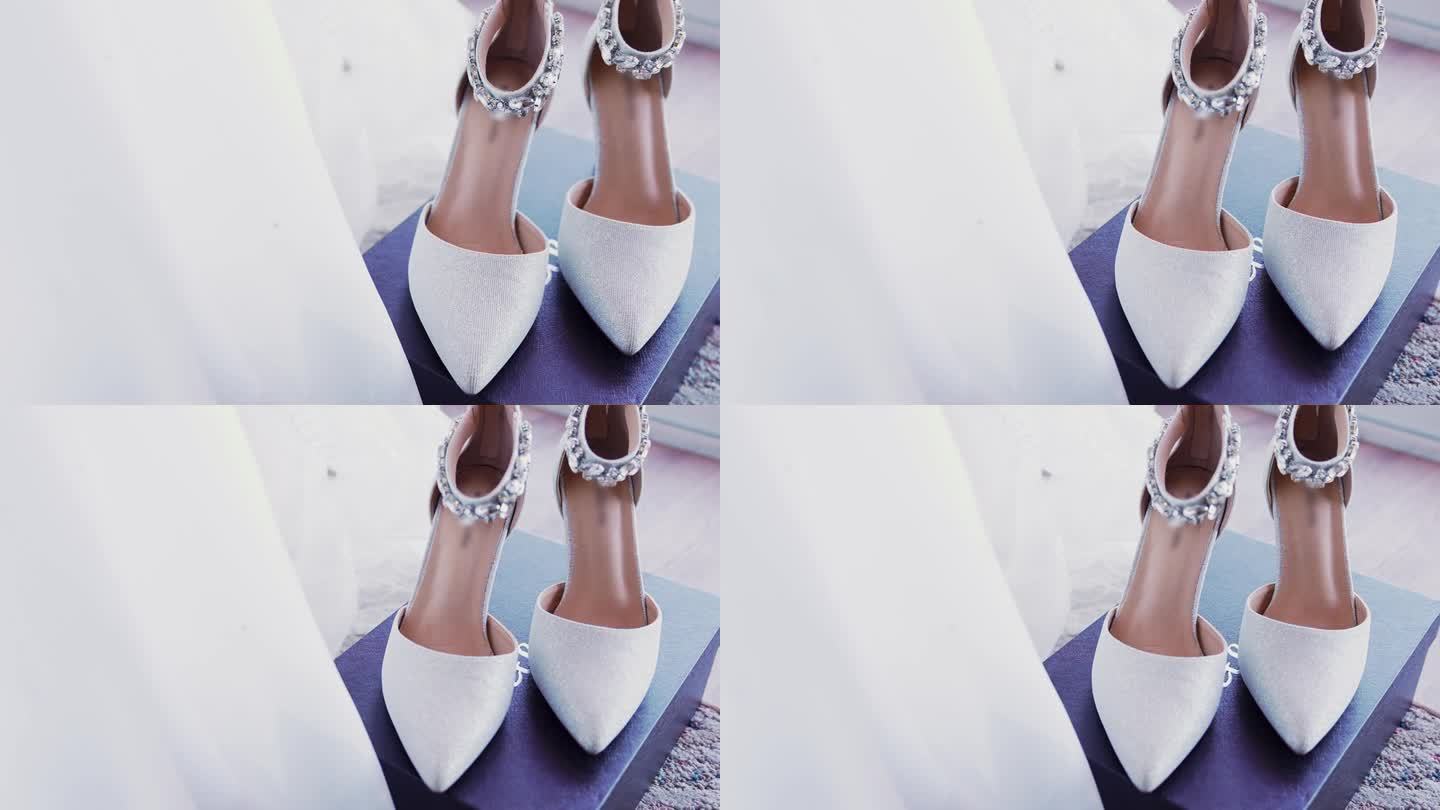 俯视图一个优雅的新娘鞋
