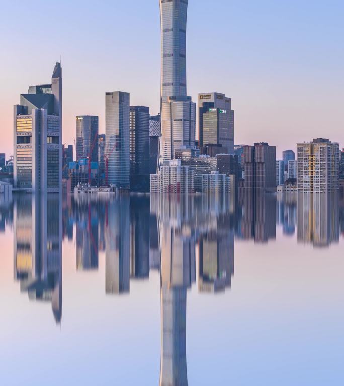 北京冬季国贸城市天际线夜景日转夜延时