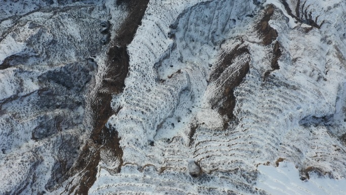 黄土高原雪景鸟瞰近景