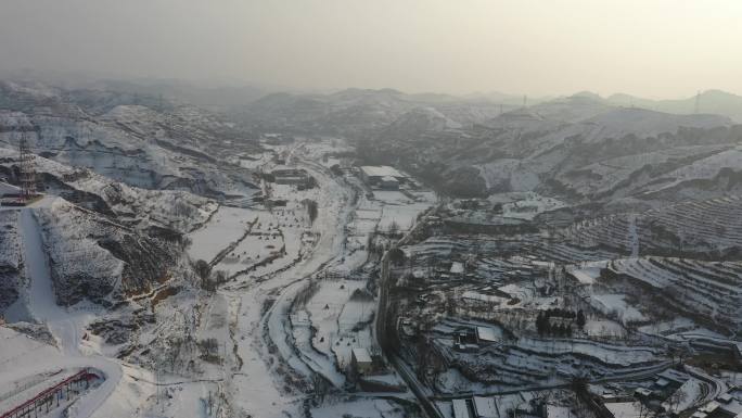 陕北黄土高原雪景航拍