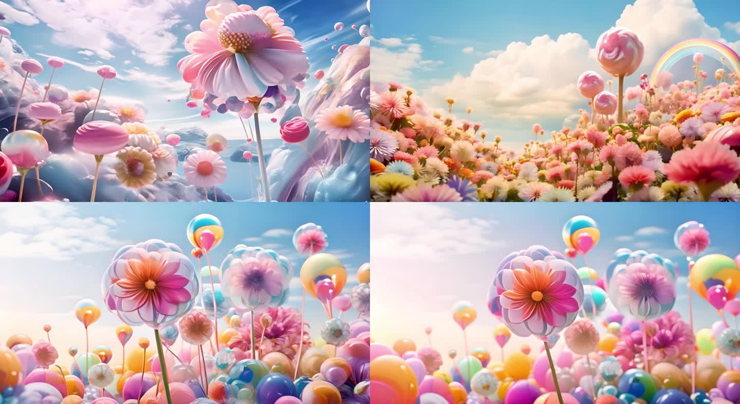 少儿卡通梦幻世界糖果色花朵海洋大屏2