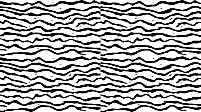 抽象的单色波浪图案与动态的黑白线创造流体，涟漪效应