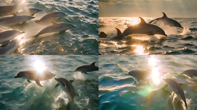4组海豚跃出水面的特写视频