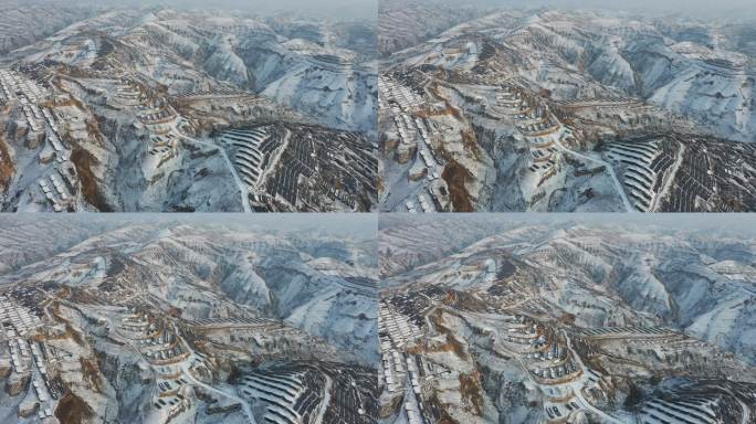 黄土高原雪中的太阳能电池板