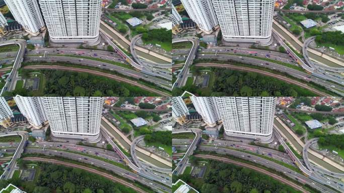 马来西亚吉隆坡市古晋Jalan (Jln) 1号高速公路鸟瞰图