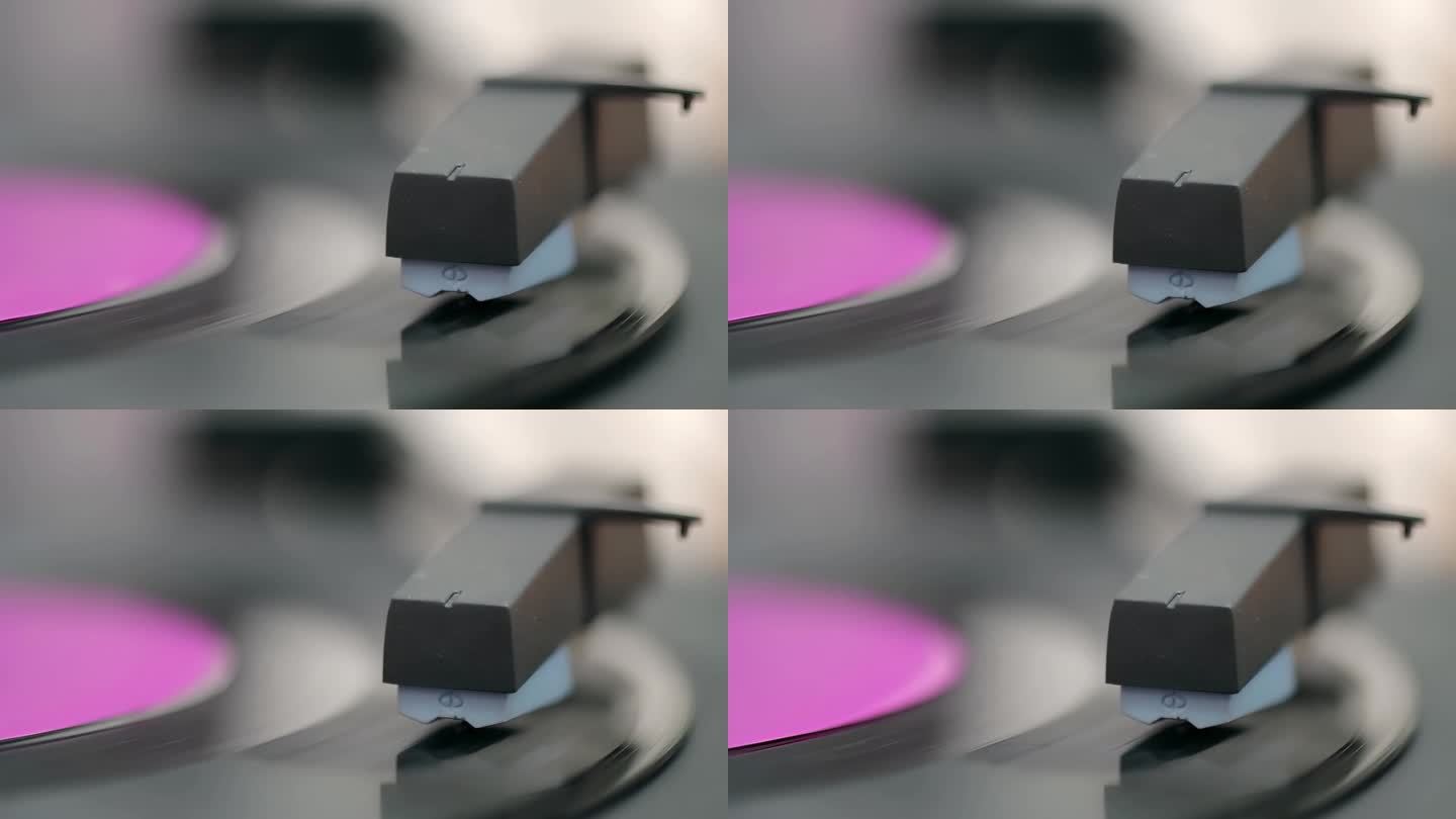 旧留声机的针头在黑胶唱片上播放音乐