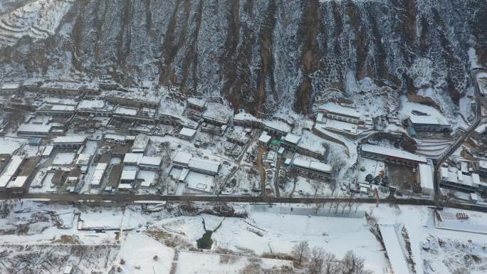 陕北黄土高原窑洞雪景航拍